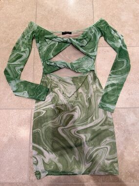 naked wardrobe Green Marble Strapless Cutout Bodycon Dress
